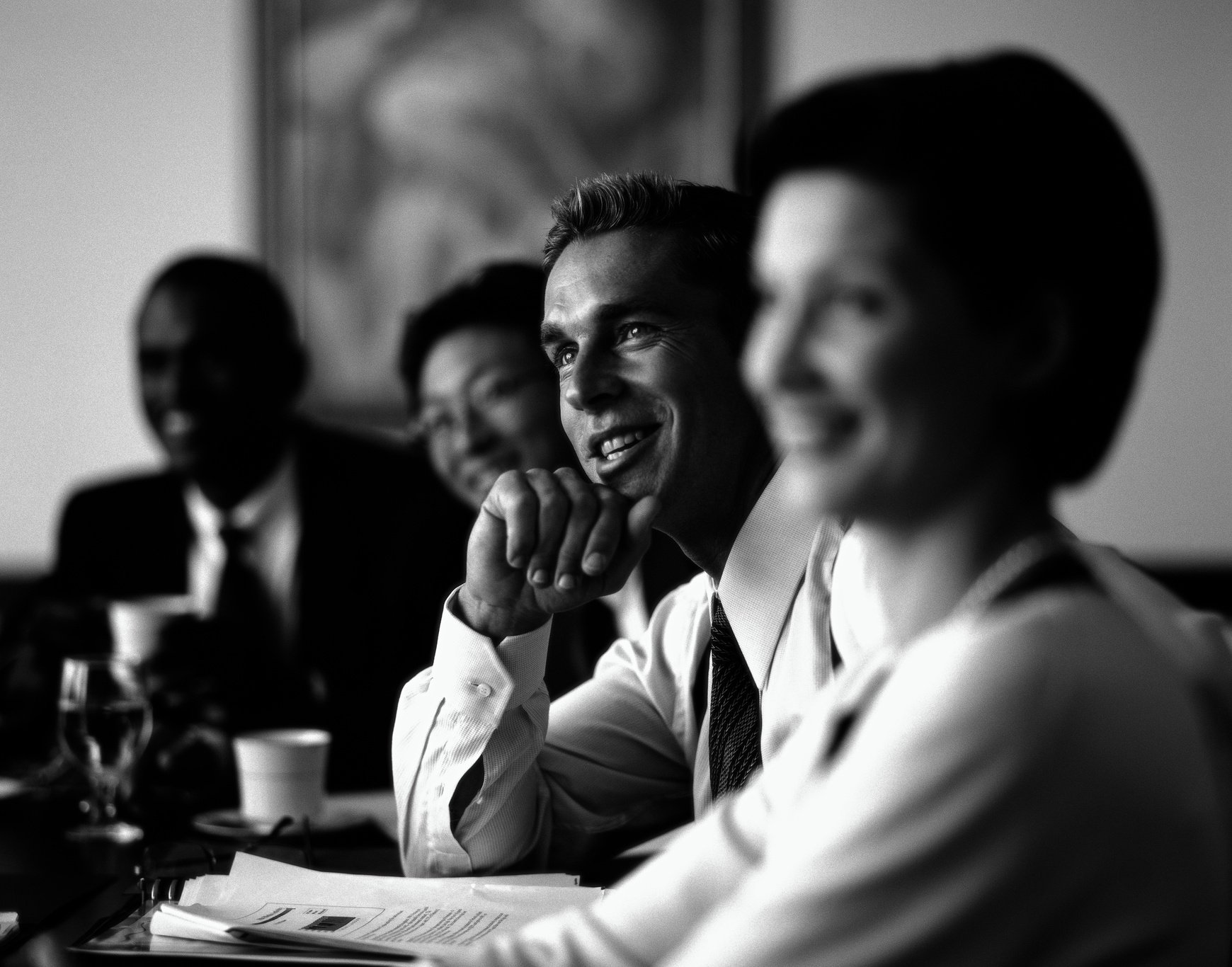 black and white portrait of a team of business executives